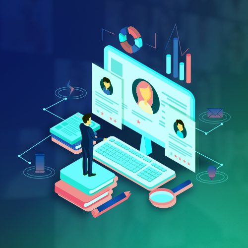 Imagem que mostra simbolicamente um profissional de tech recruiter buscando candidatos