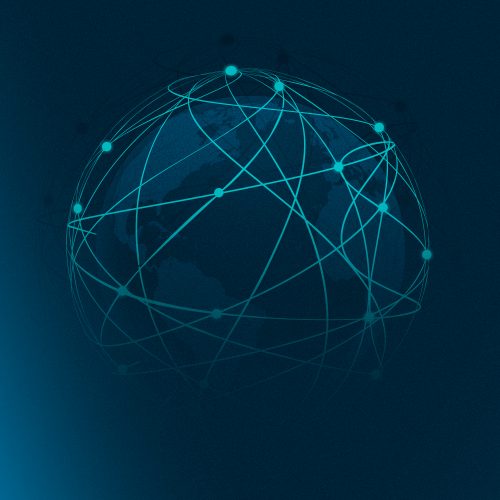 imagem do globo, com fundo azul, cheio de pontos de ligação