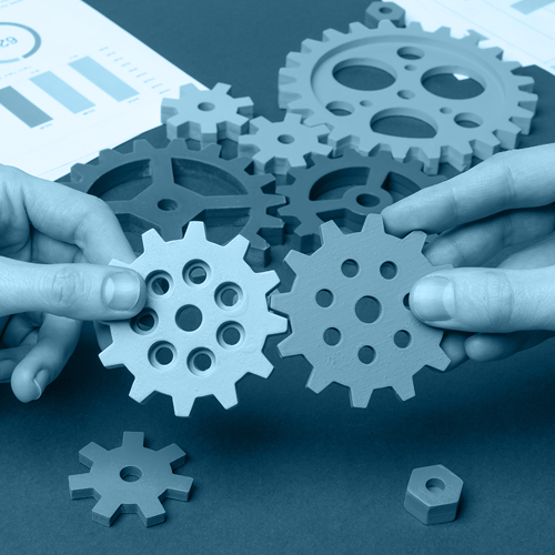 Imagem mostra duas roldanas se encaixando como peças do gerenciamento de processsos