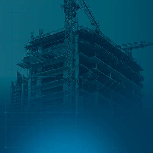 imagem de um prédio em construção com o fundo azul