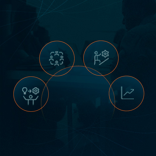 Imagem azul com ícones que remetem ao BPM Ágil